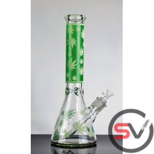 LEAF GLASS BEAKER WATER PIPE 14inch (GLOW IN DARK)